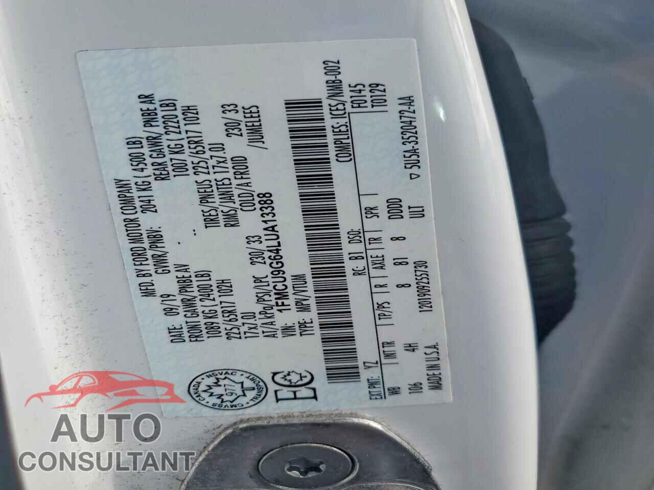 FORD ESCAPE 2020 - 1FMCU9G64LUA13388