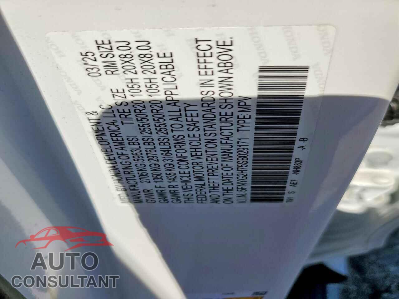HONDA PILOT 2025 - 5FNYG2H75SB029171