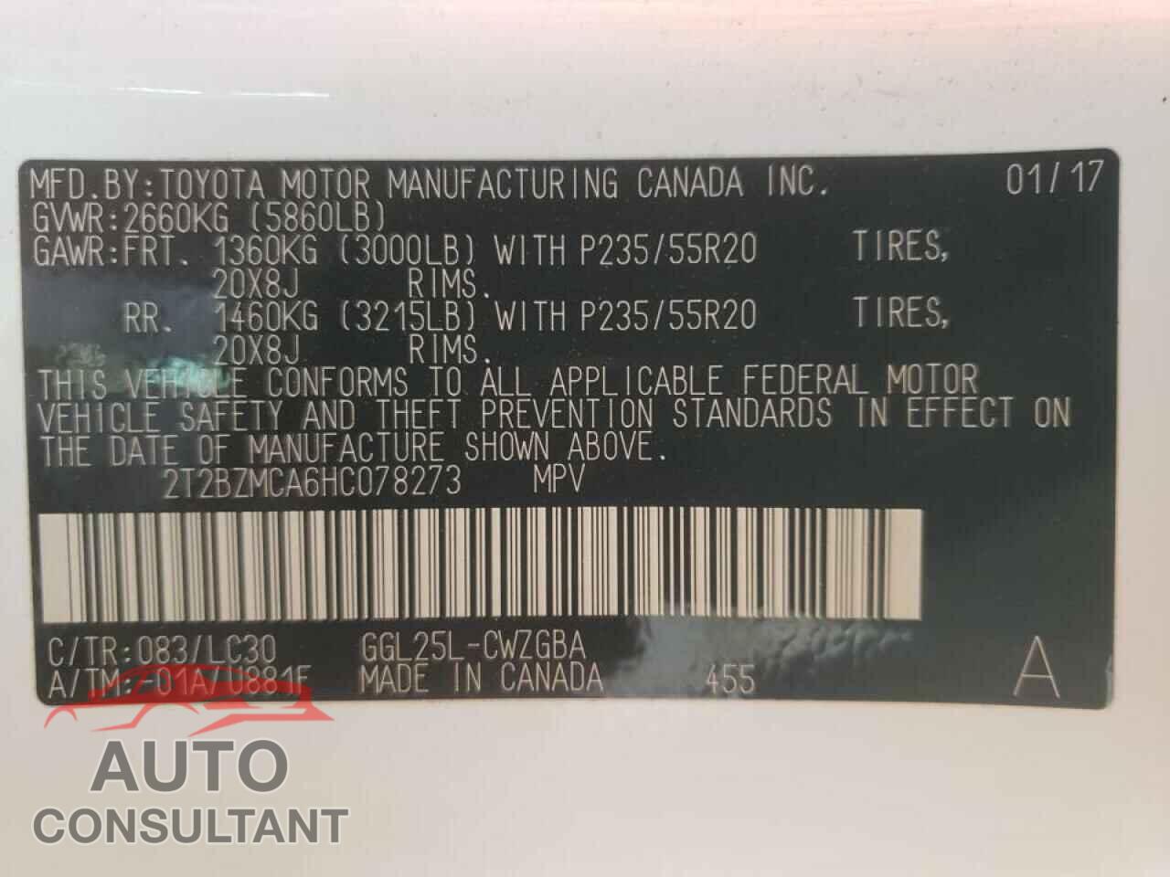 LEXUS RX350 2017 - 2T2BZMCA6HC078273
