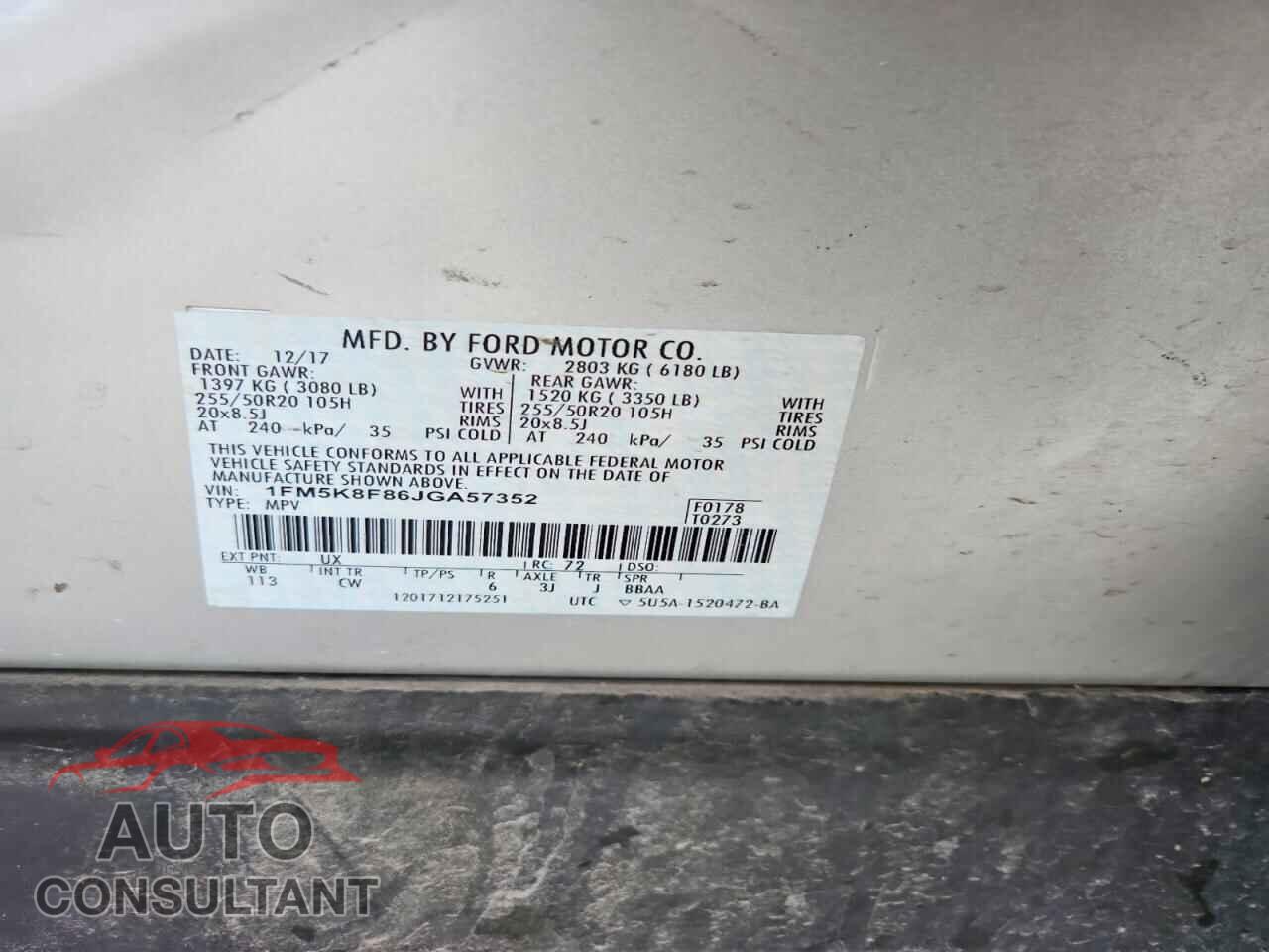 FORD EXPLORER 2018 - 1FM5K8F86JGA57352
