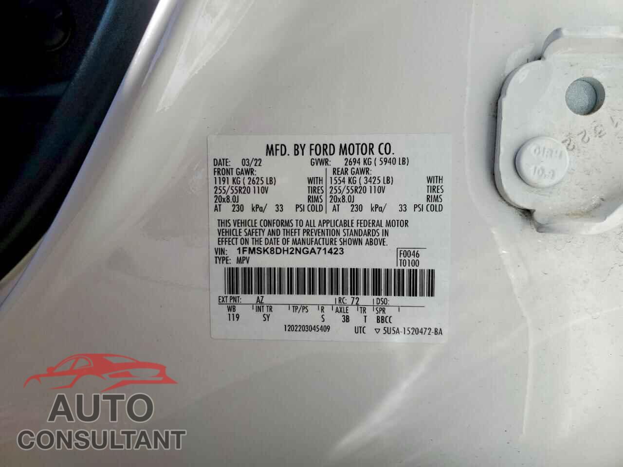 FORD EXPLORER 2022 - 1FMSK8DH2NGA71423