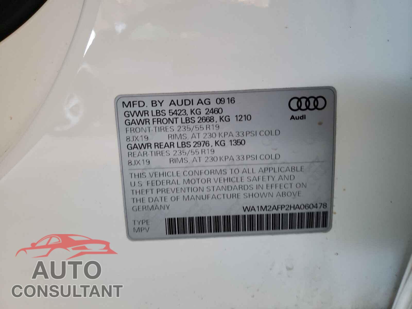 AUDI Q5 2017 - WA1M2AFP2HA060478