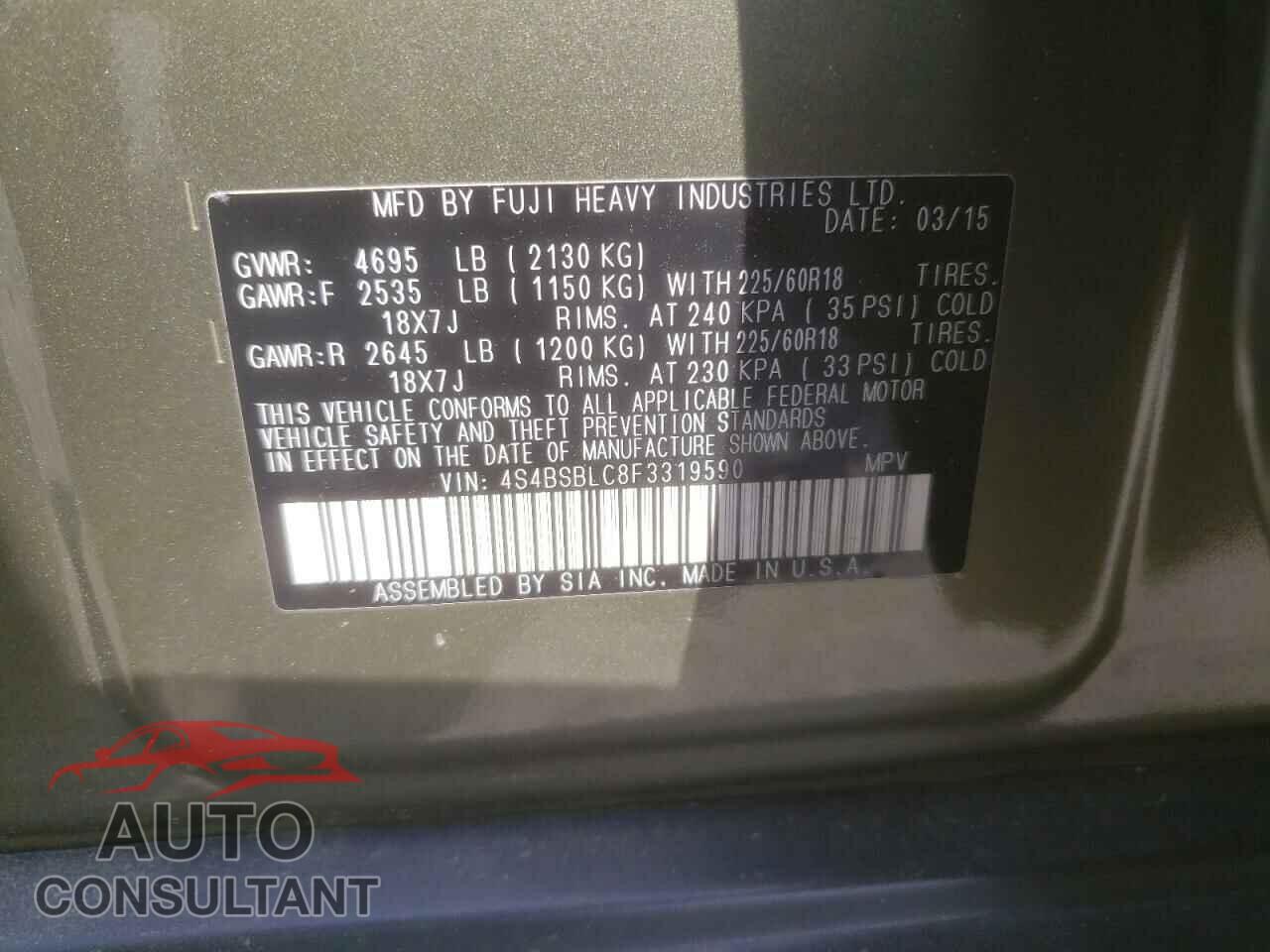 SUBARU OUTBACK 2015 - 4S4BSBLC8F3319590