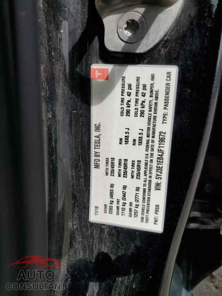 TESLA MODEL 3 2018 - 5YJ3E1EB4JF119672