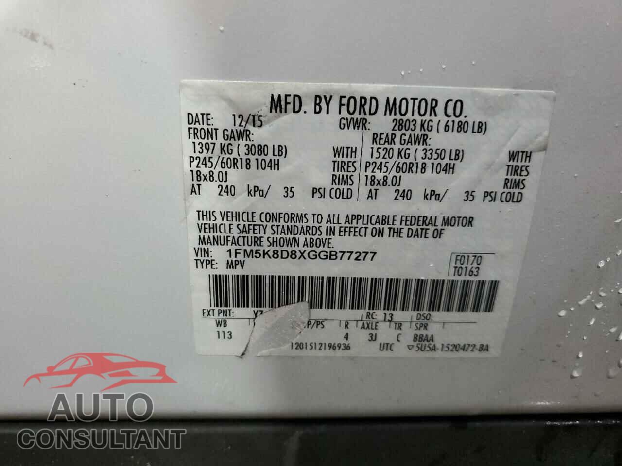 FORD EXPLORER 2016 - 1FM5K8D8XGGB77277