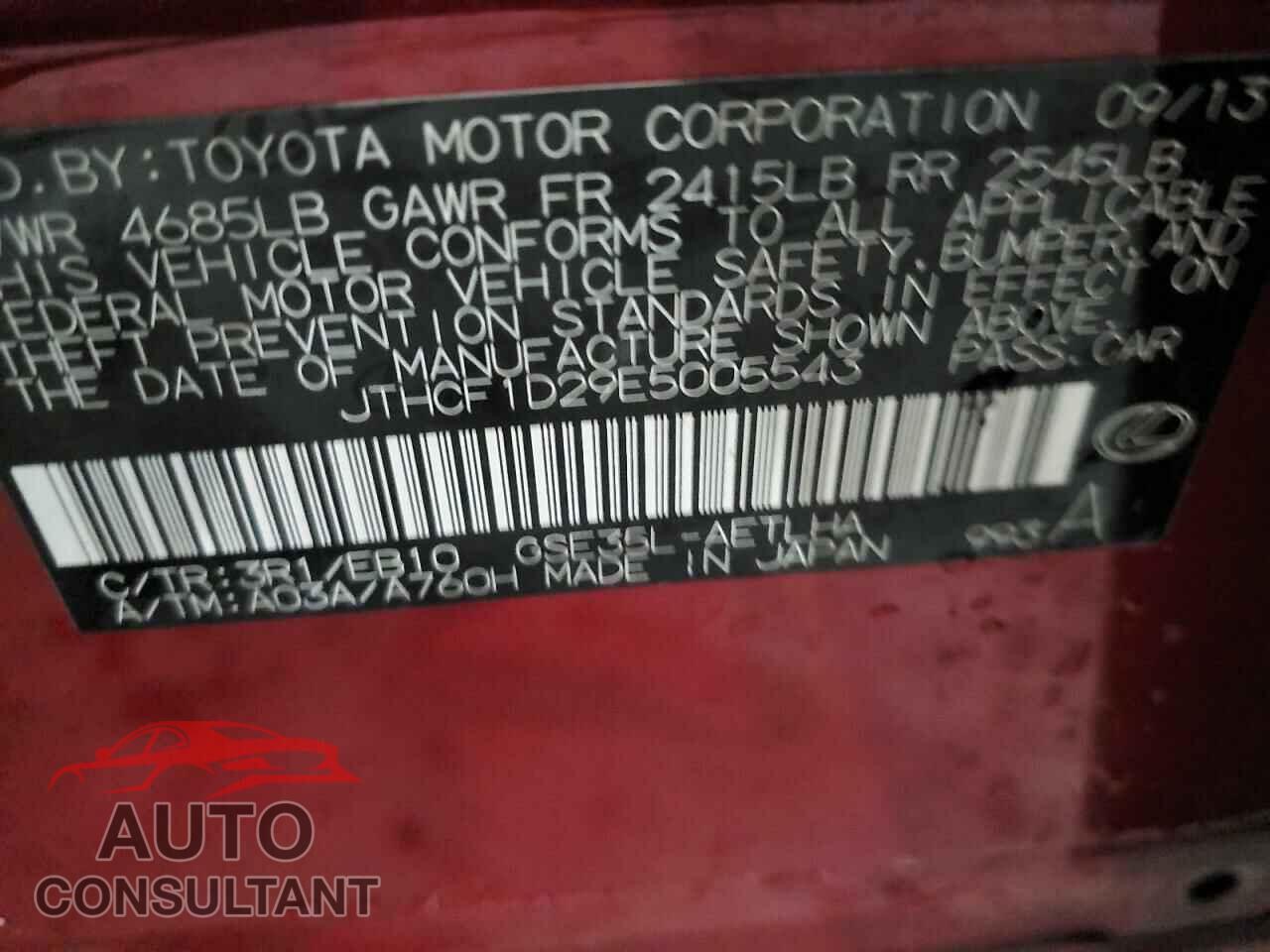 LEXUS IS 2014 - JTHCF1D29E5005543