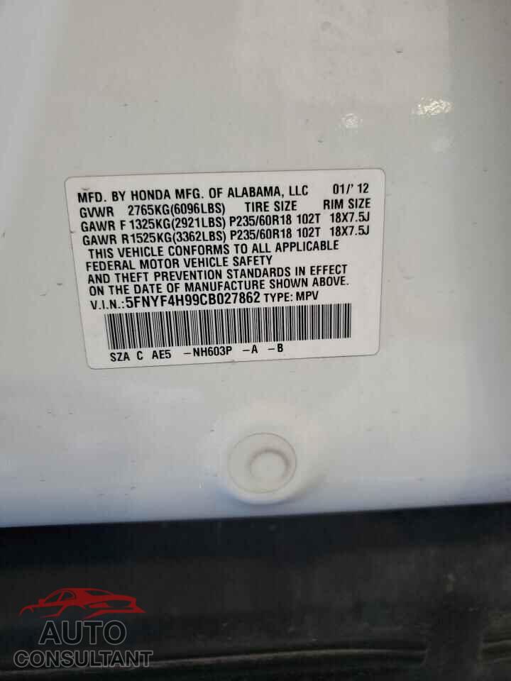 HONDA PILOT 2012 - 5FNYF4H99CB027862