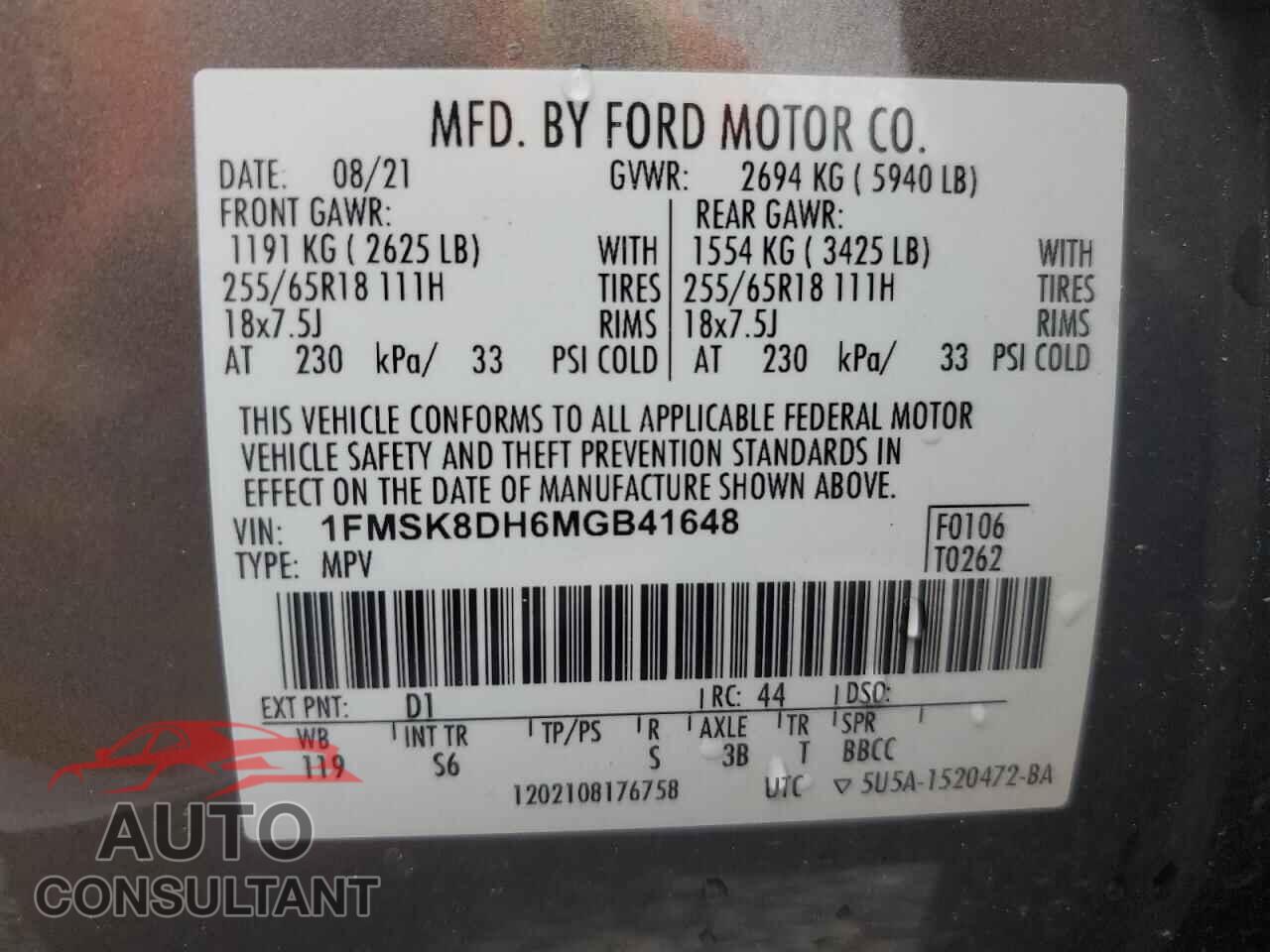 FORD EXPLORER 2021 - 1FMSK8DH6MGB41648