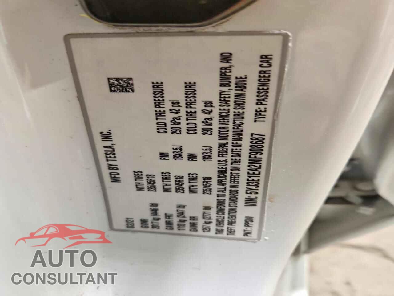 TESLA MODEL 3 2021 - 5YJ3E1EA2MF908687