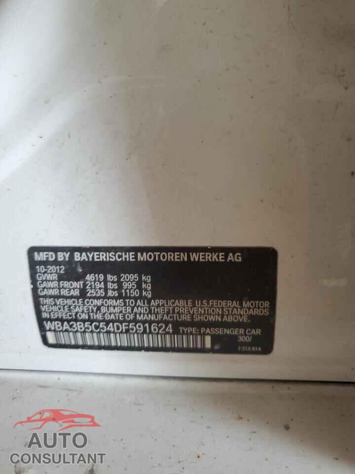 BMW 3 SERIES 2013 - WBA3B5C54DF591624