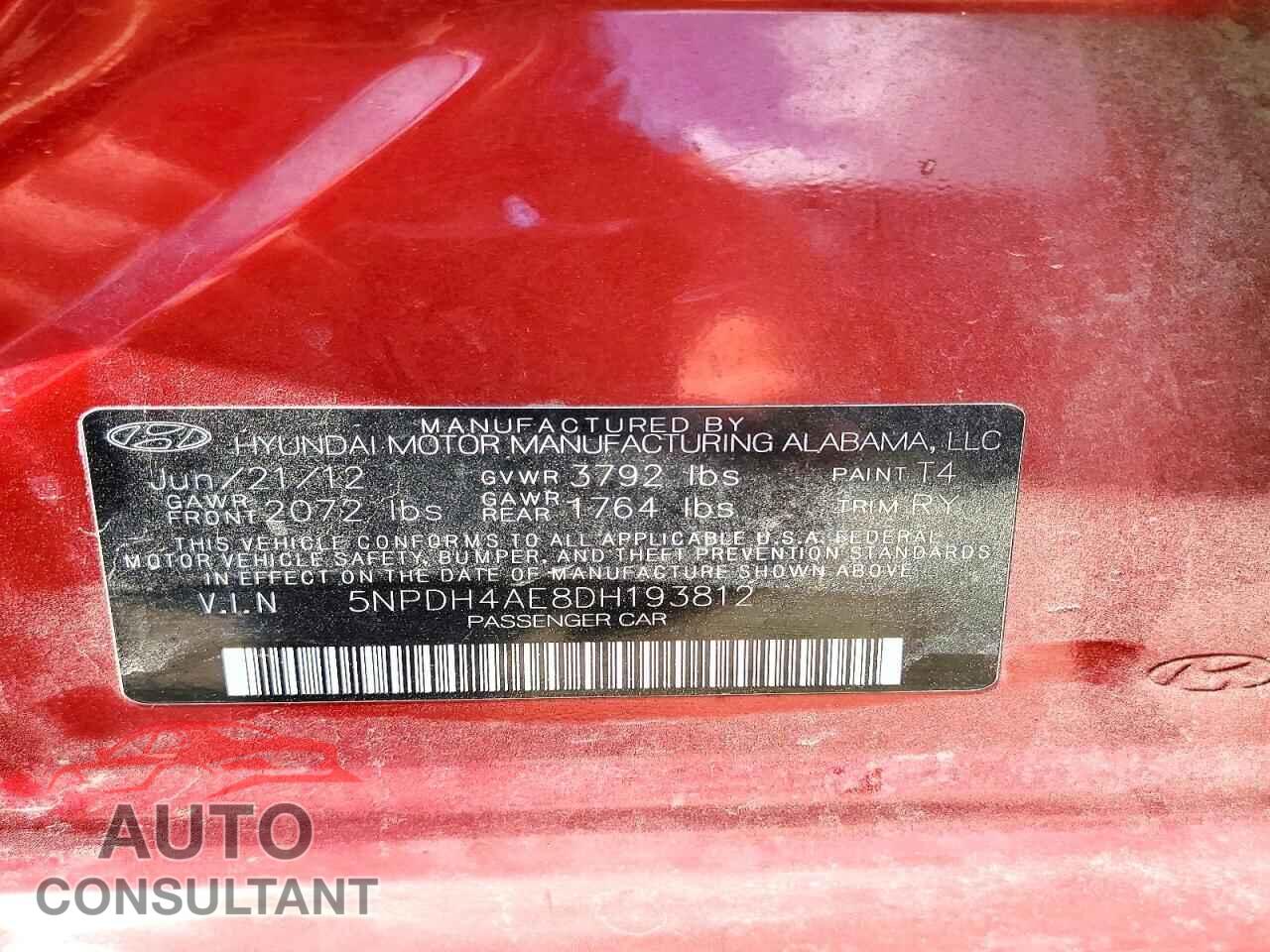 HYUNDAI ELANTRA 2013 - 5NPDH4AE8DH193812
