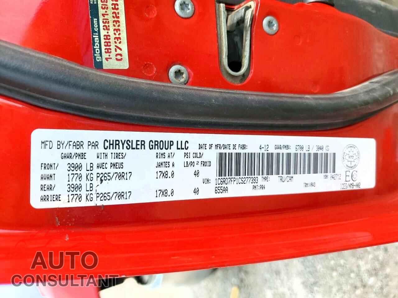 DODGE RAM 1500 2012 - 1C6RD7FP1CS277393
