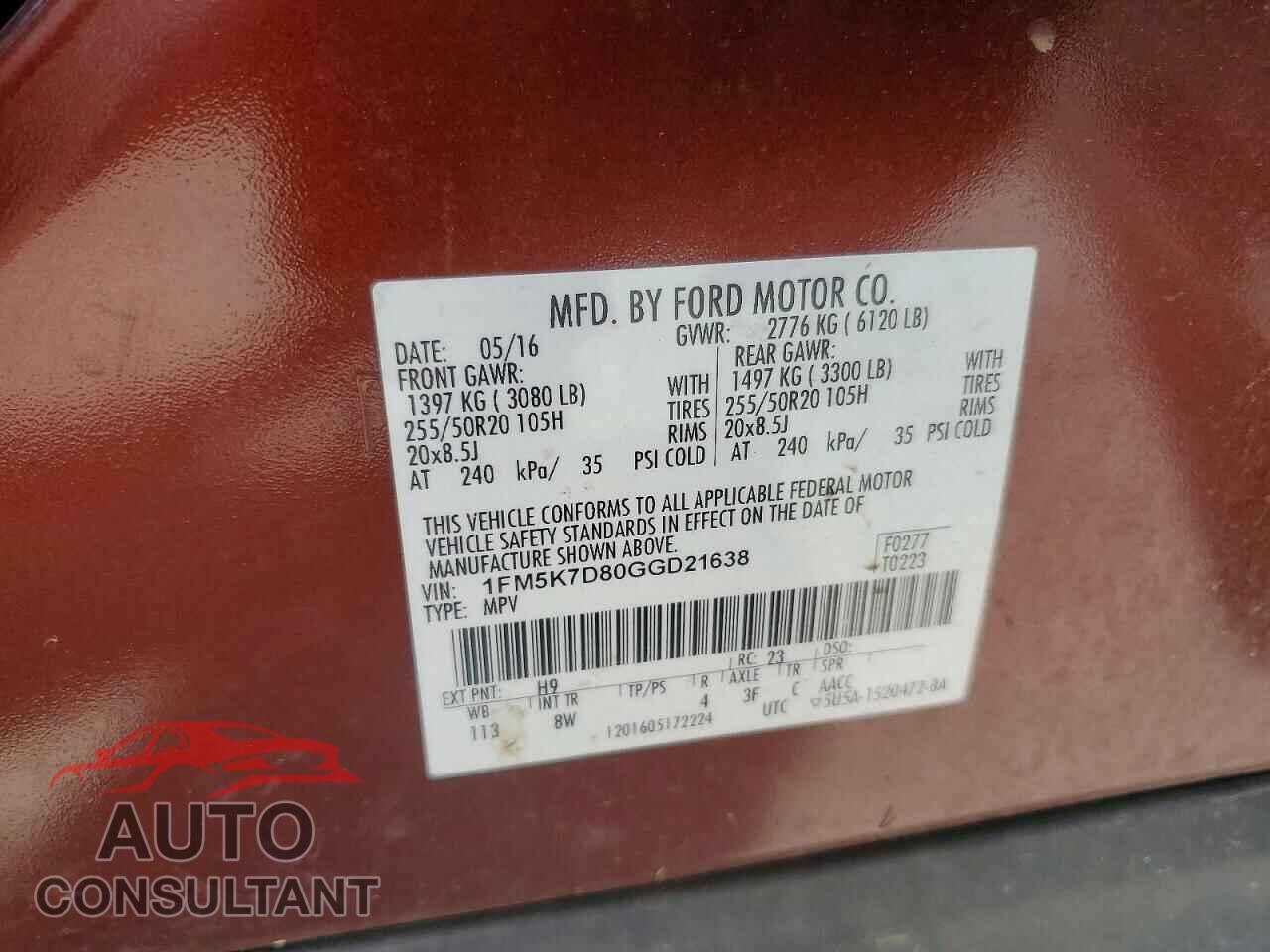 FORD EXPLORER 2016 - 1FM5K7D80GGD21638