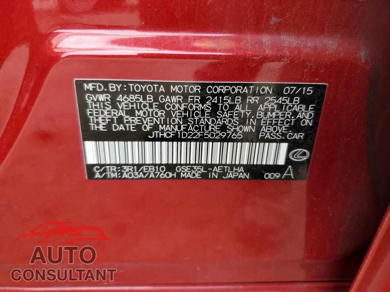 LEXUS IS 2015 - JTHCF1D22F5029765