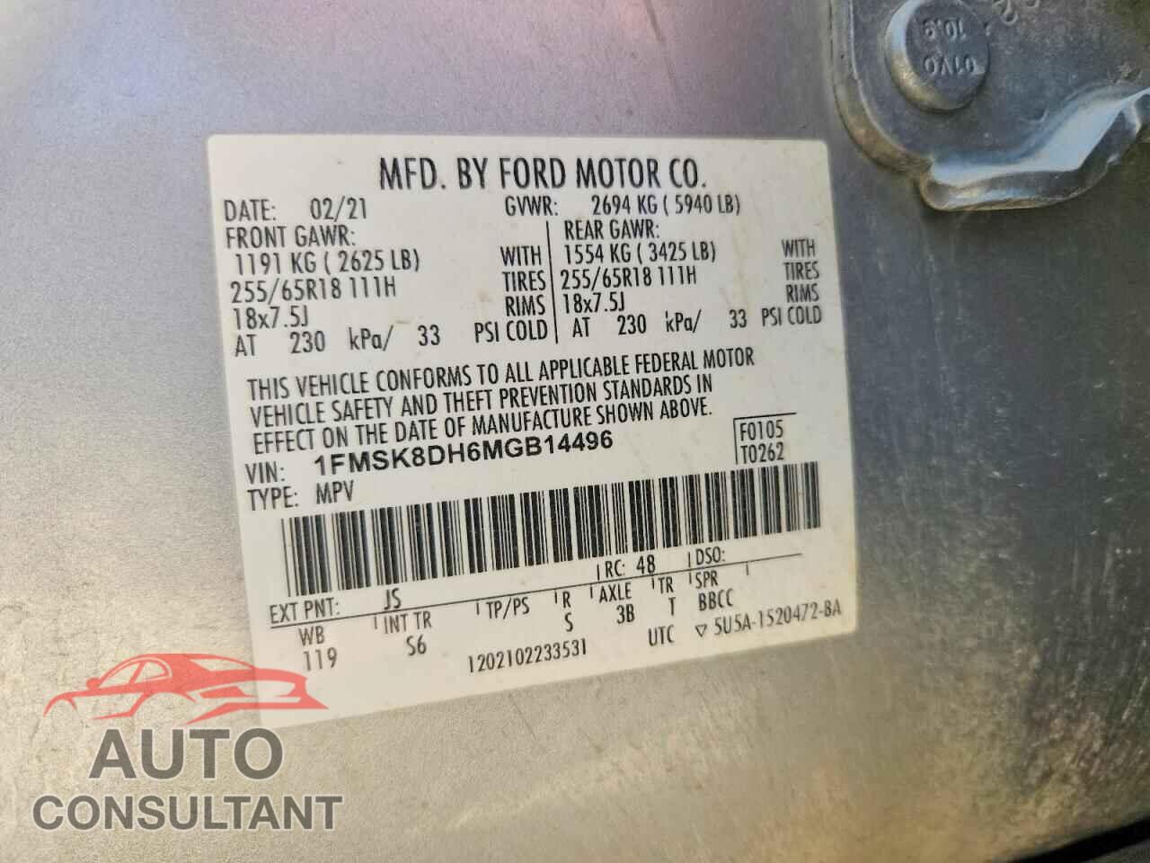 FORD EXPLORER 2021 - 1FMSK8DH6MGB14496
