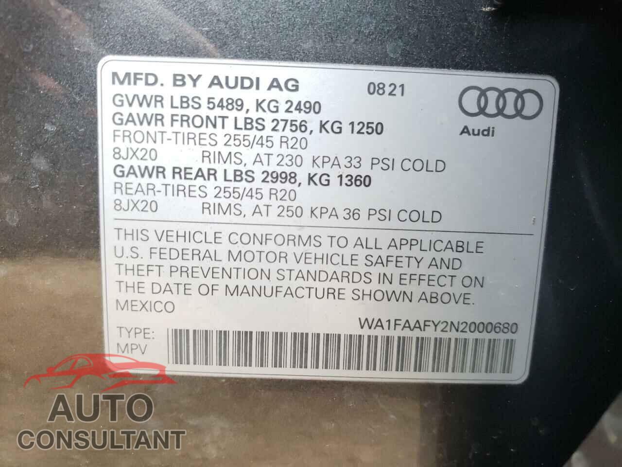 AUDI Q5 2022 - WA1FAAFY2N2000680