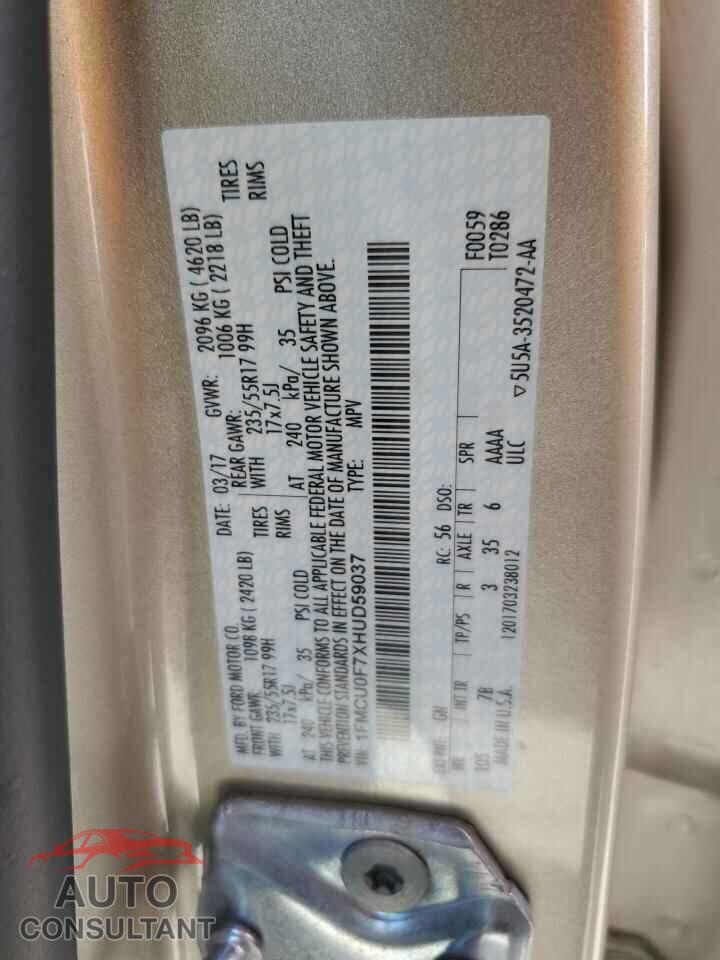 FORD ESCAPE 2017 - 1FMCU0F7XHUD59037
