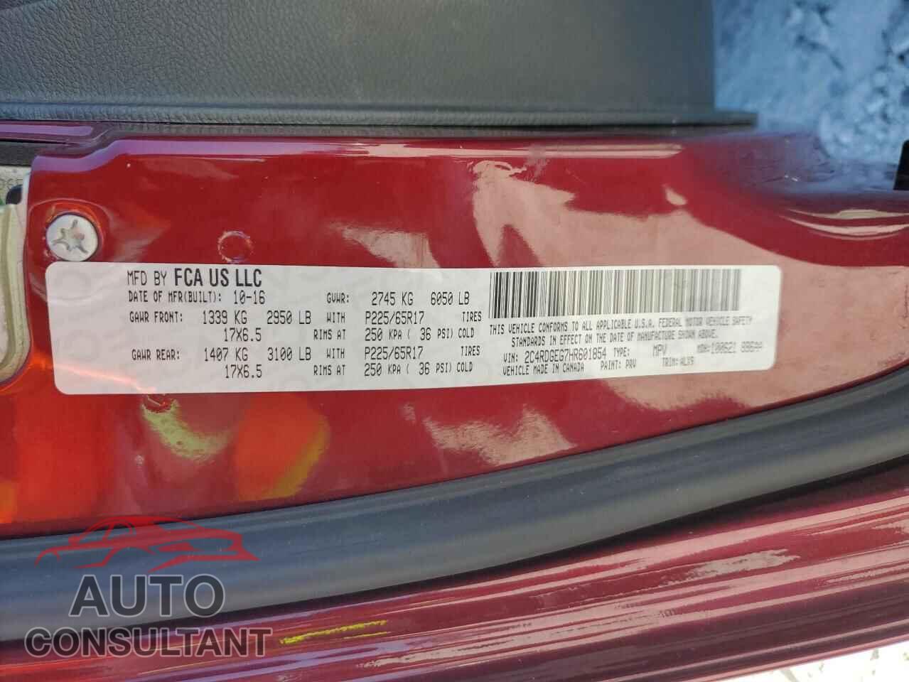 DODGE CARAVAN 2017 - 2C4RDGEG7HR601854