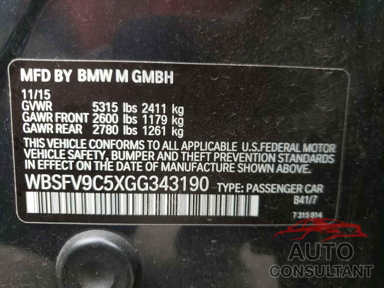 BMW M5 2016 - WBSFV9C5XGG343190