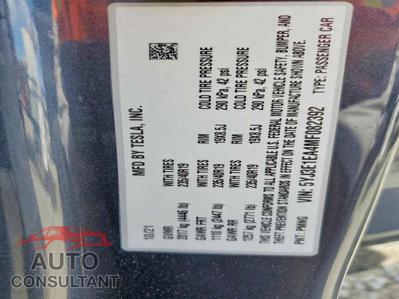 TESLA MODEL 3 2021 - 5YJ3E1EA4MF082392