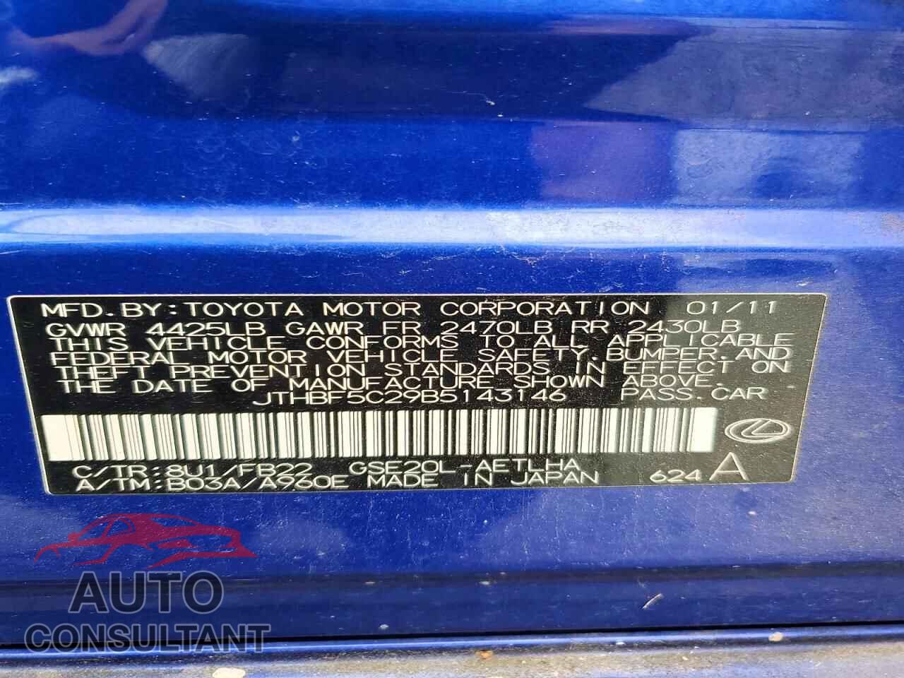 LEXUS IS 2011 - JTHBF5C29B5143146
