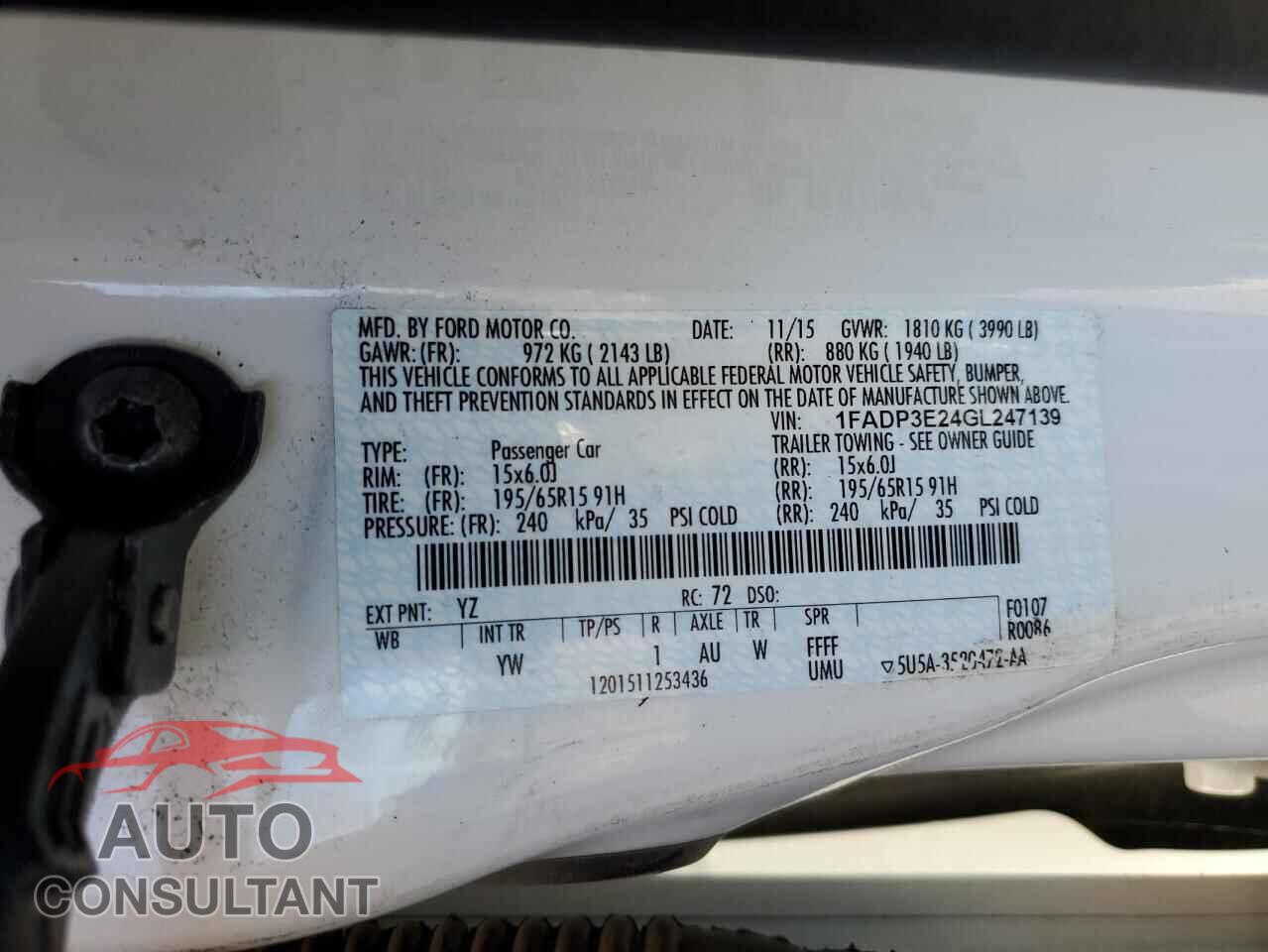 FORD FOCUS 2016 - 1FADP3E24GL247139