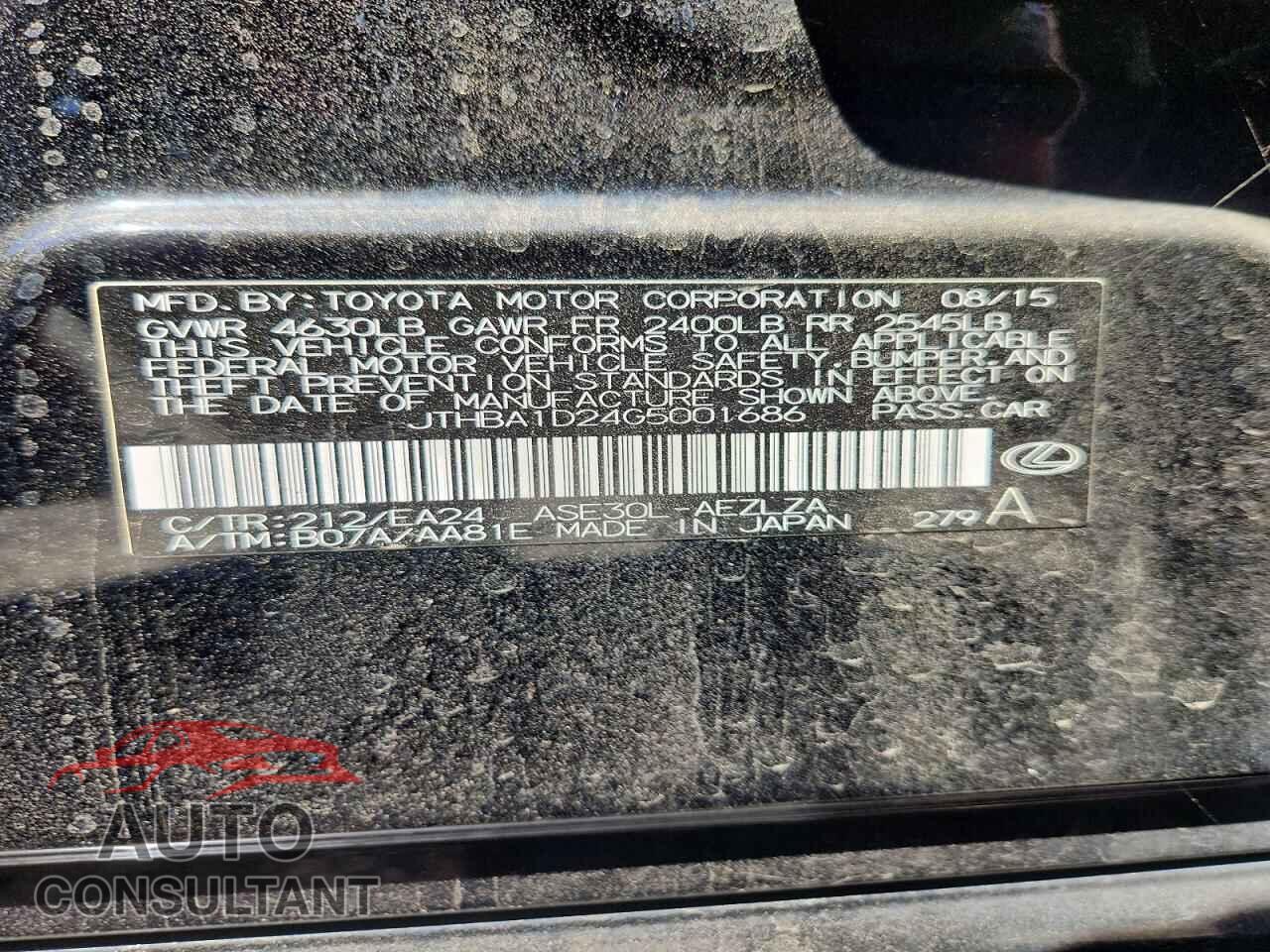 LEXUS IS 2016 - JTHBA1D24G5001686