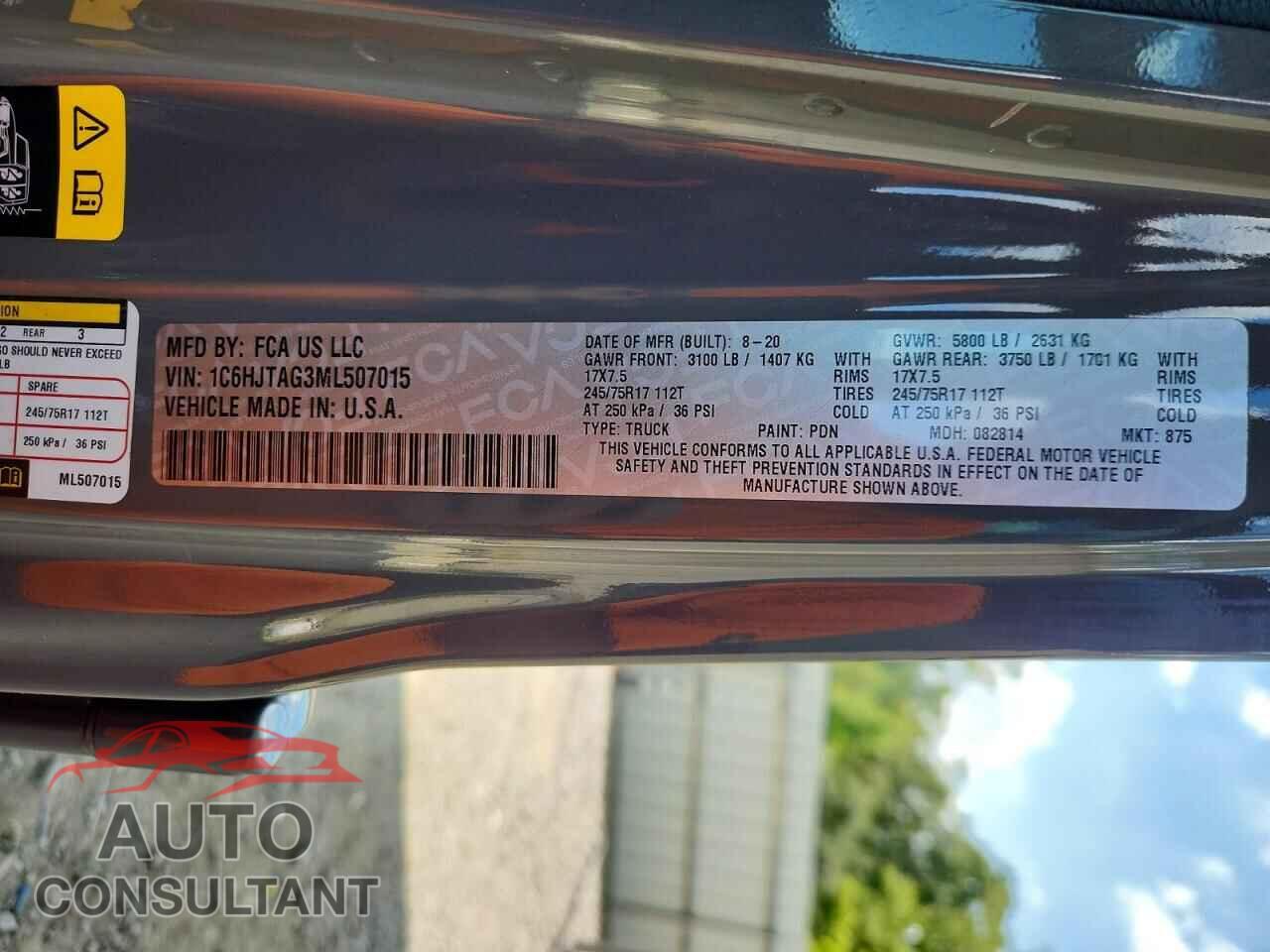 JEEP GLADIATOR 2021 - 1C6HJTAG3ML507015