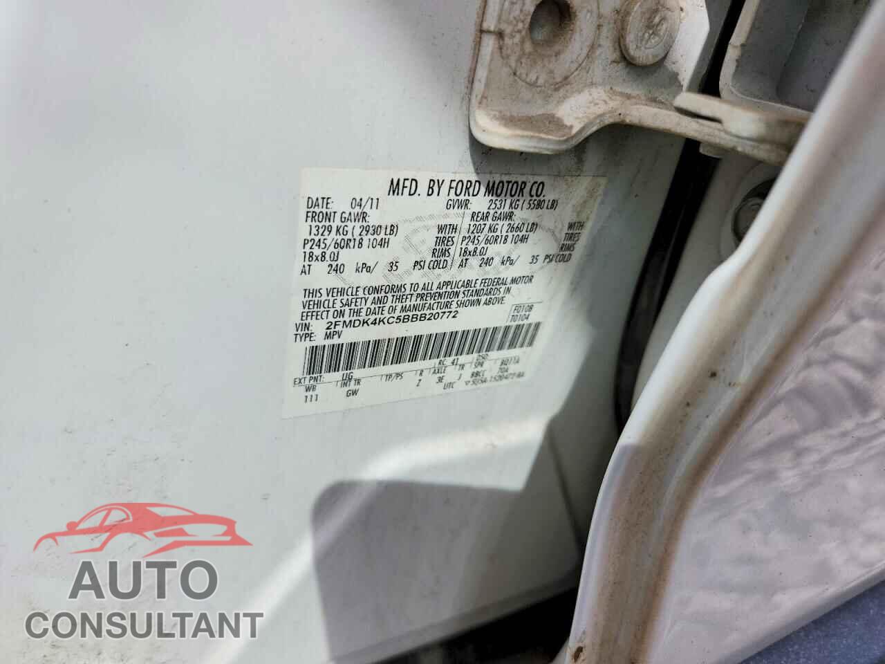 FORD EDGE 2011 - 2FMDK4KC5BBB20772