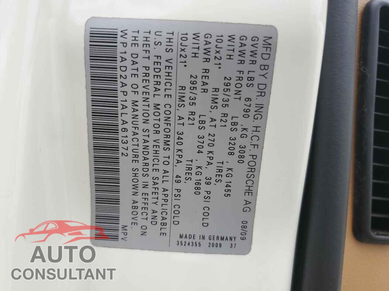 PORSCHE CAYENNE 2010 - WP1AD2AP1ALA61372