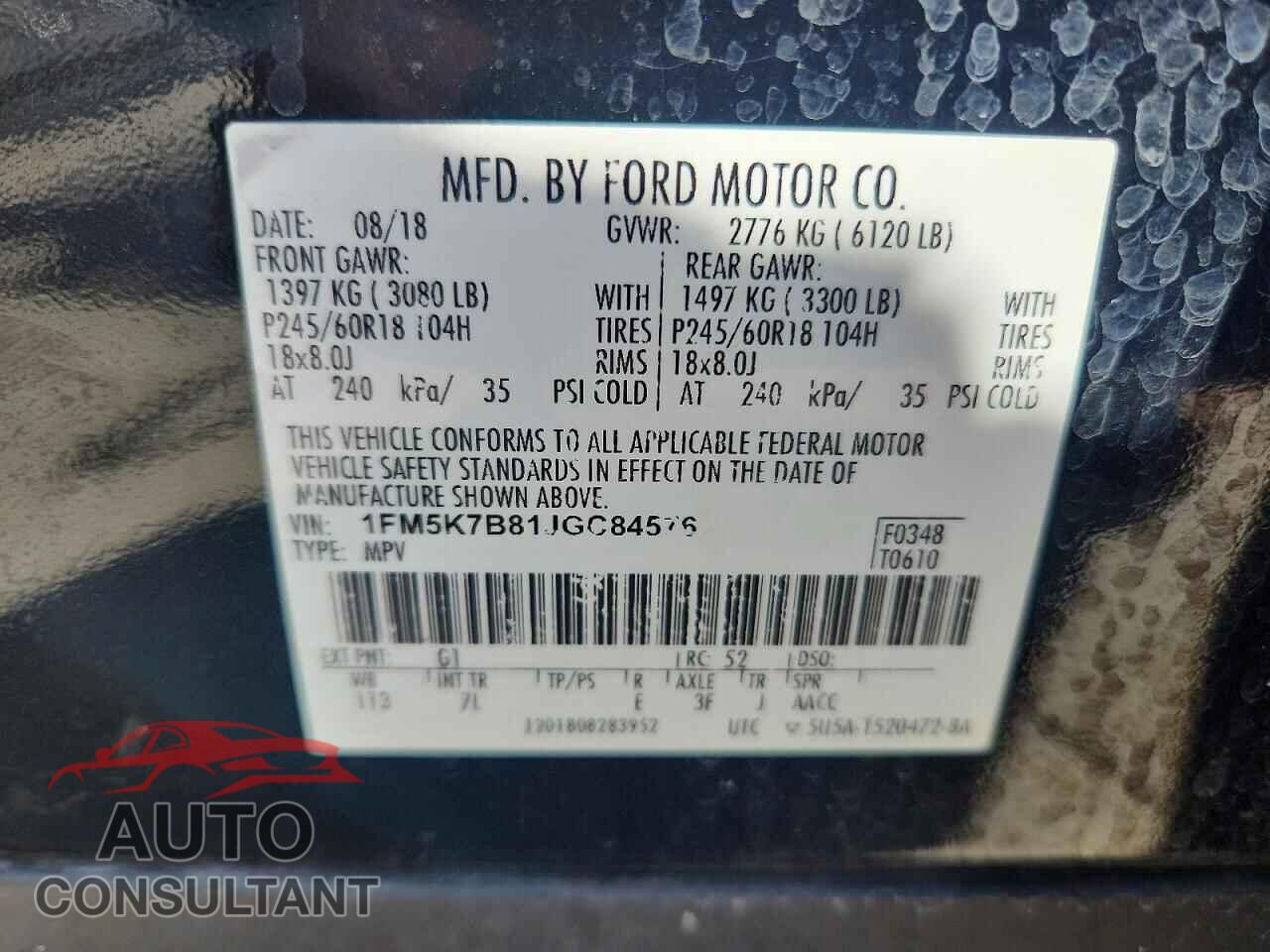 FORD EXPLORER 2018 - 1FM5K7B81JGC84576