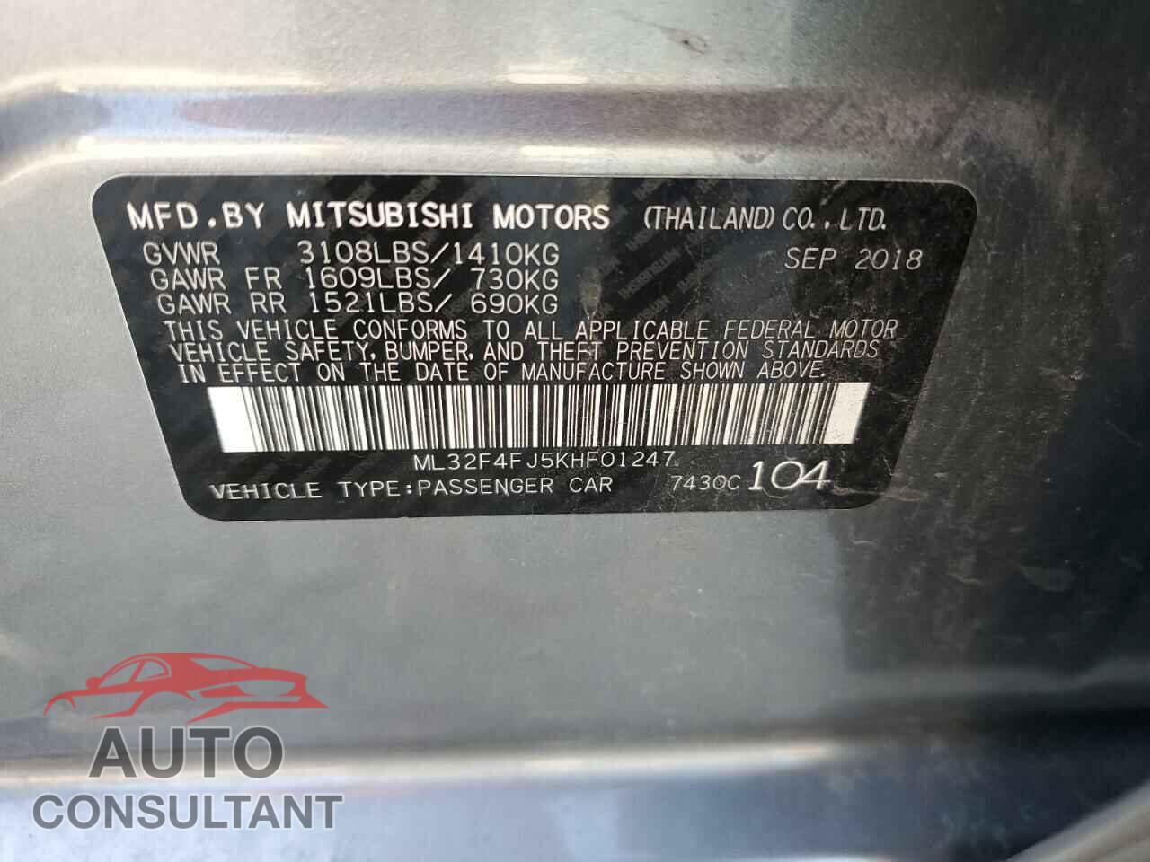 MITSUBISHI MIRAGE 2019 - ML32F4FJ5KHF01247