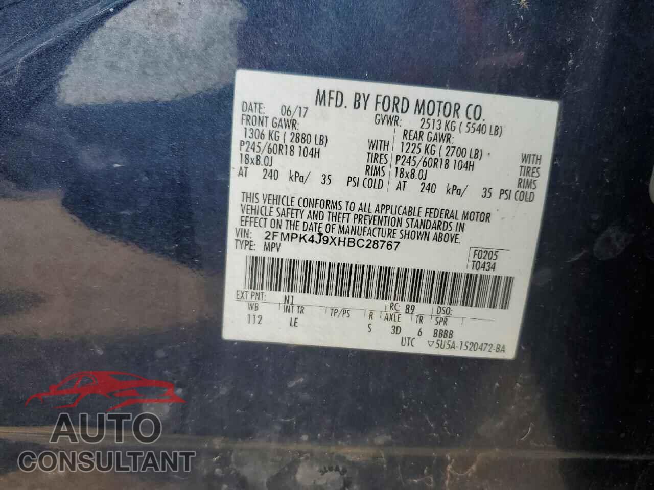 FORD EDGE 2017 - 2FMPK4J9XHBC28767