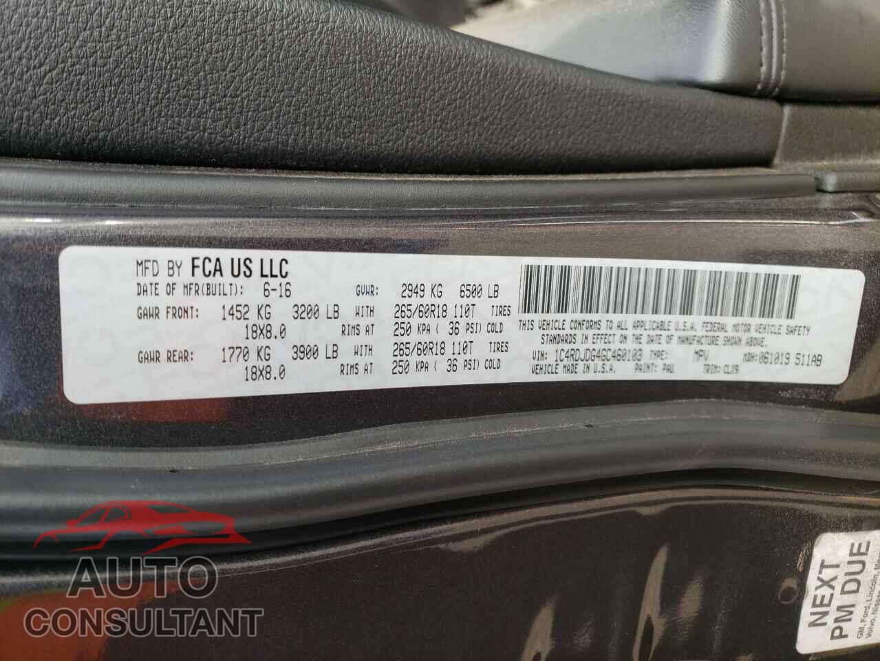 DODGE DURANGO 2016 - 1C4RDJDG4GC460103