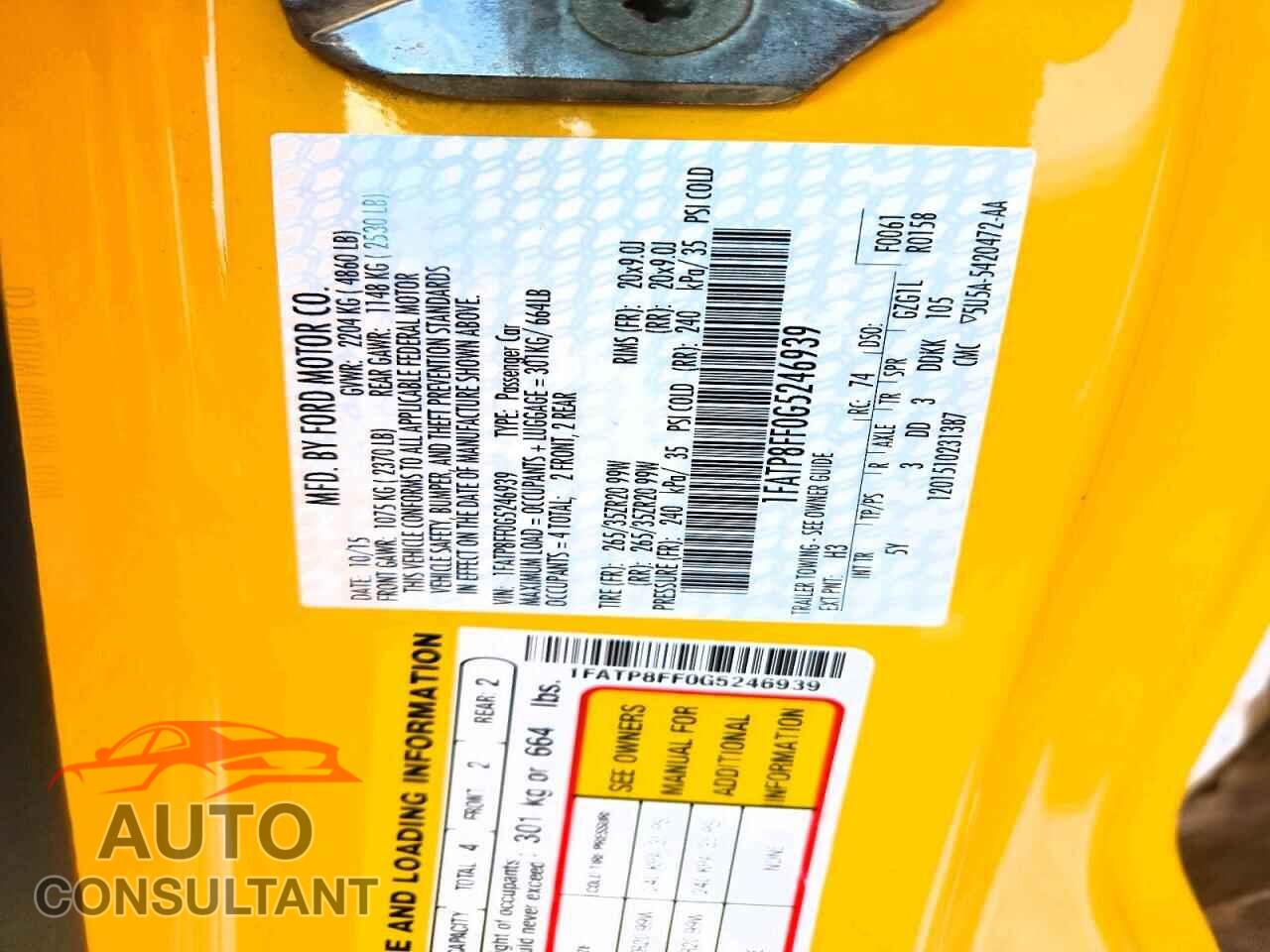 FORD MUSTANG 2016 - 1FATP8FF0G5246939