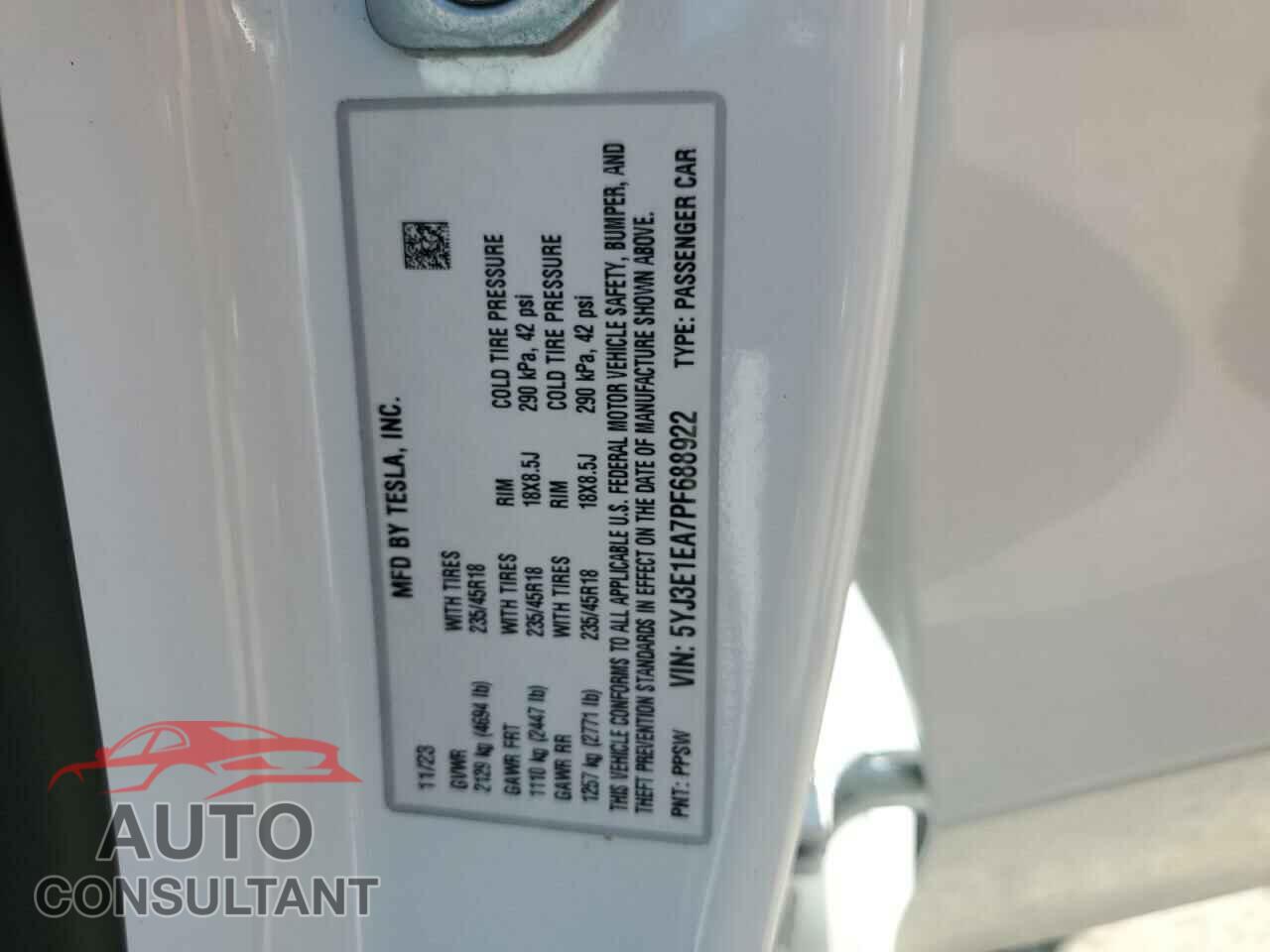 TESLA MODEL 3 2023 - 5YJ3E1EA7PF688922