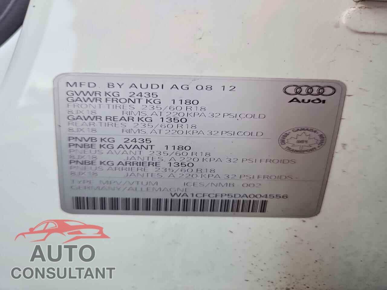 AUDI Q5 2013 - WA1CFCFP5DA004556