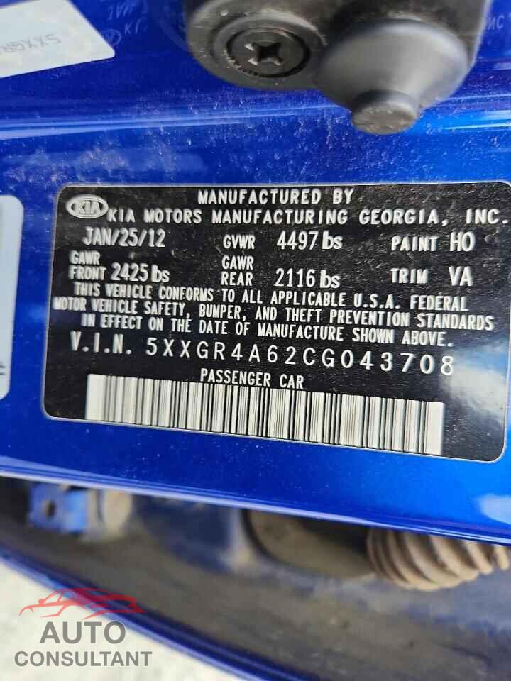 KIA OPTIMA 2012 - 5XXGR4A62CG043708