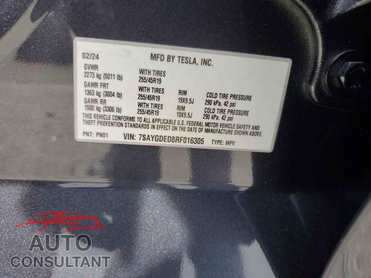 TESLA MODEL Y 2024 - 7SAYGDED8RF016305