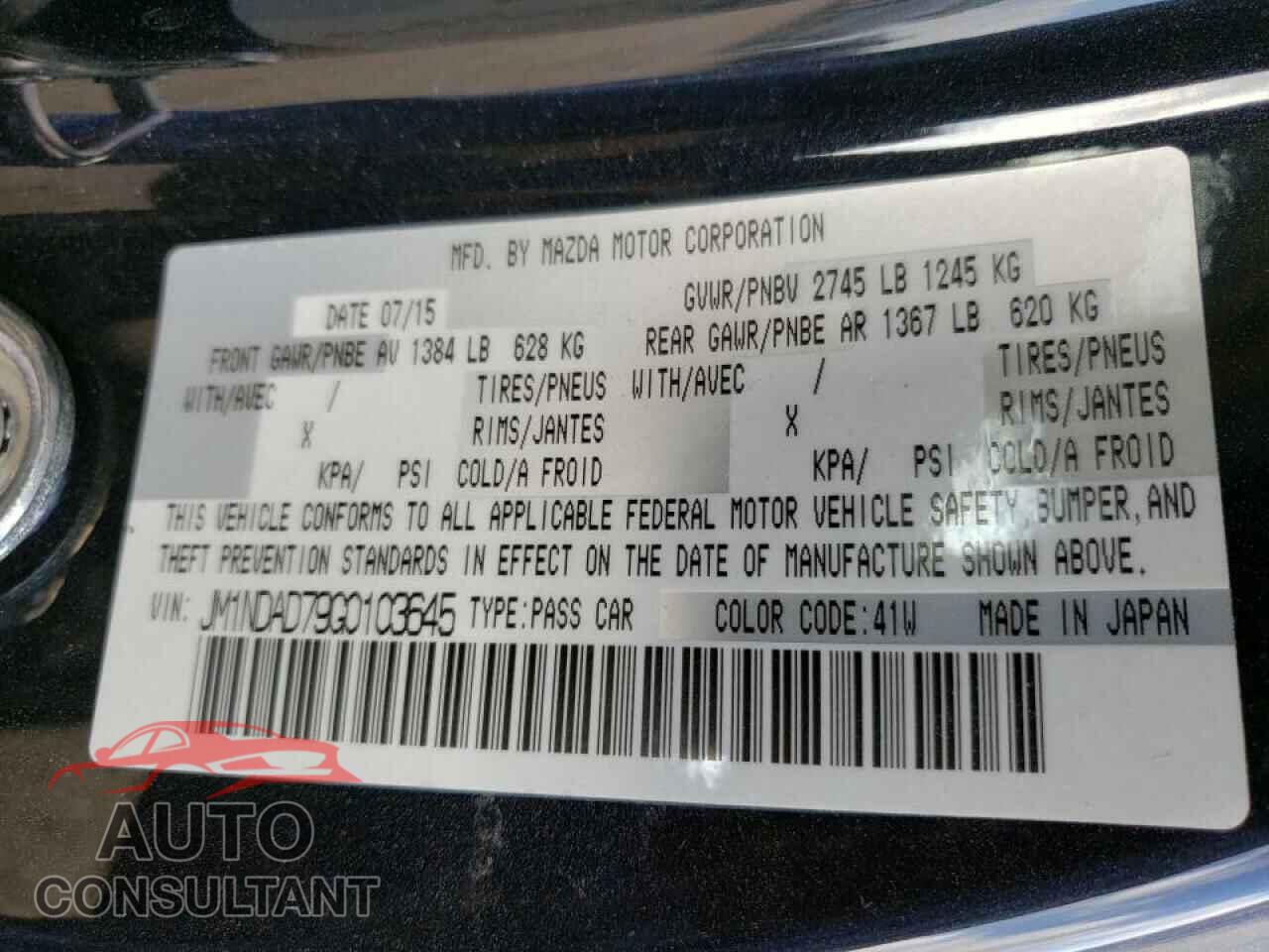 MAZDA MX5 2016 - JM1NDAD79G0103645