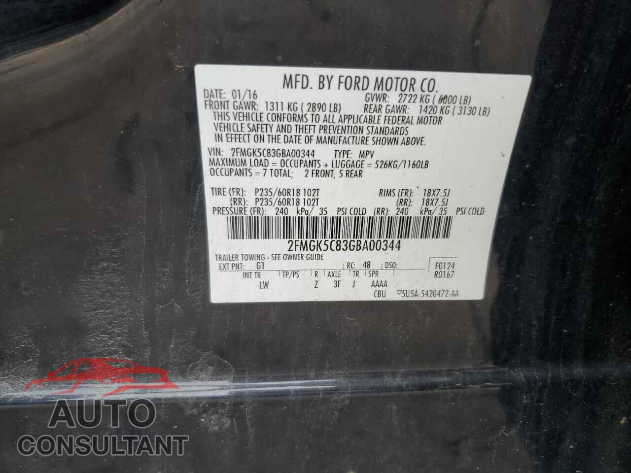 FORD FLEX 2016 - 2FMGK5C83GBA00344
