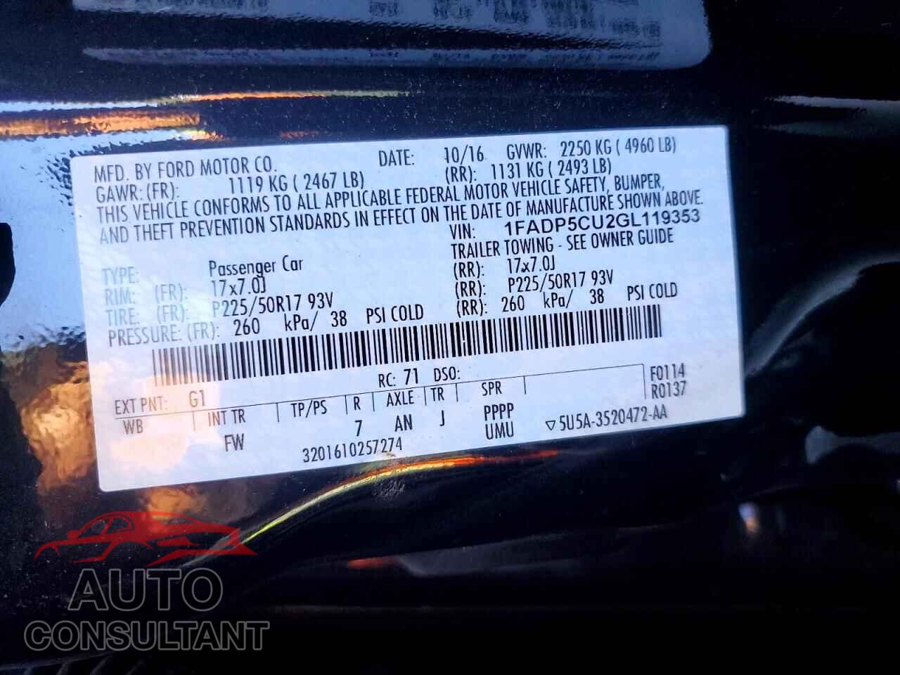 FORD CMAX 2016 - 1FADP5CU2GL119353