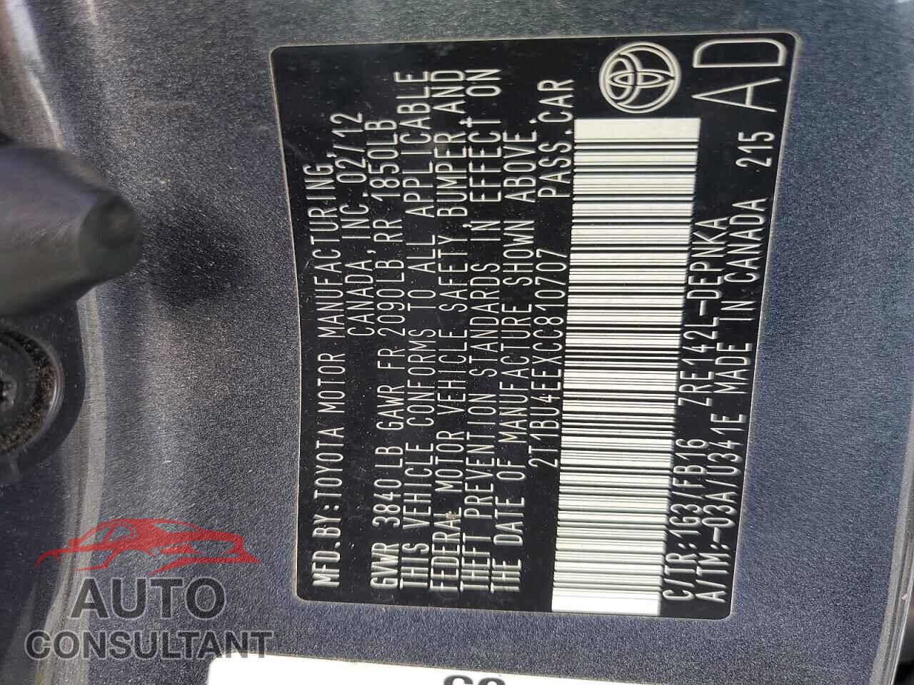 TOYOTA COROLLA 2012 - 2T1BU4EEXCC810707