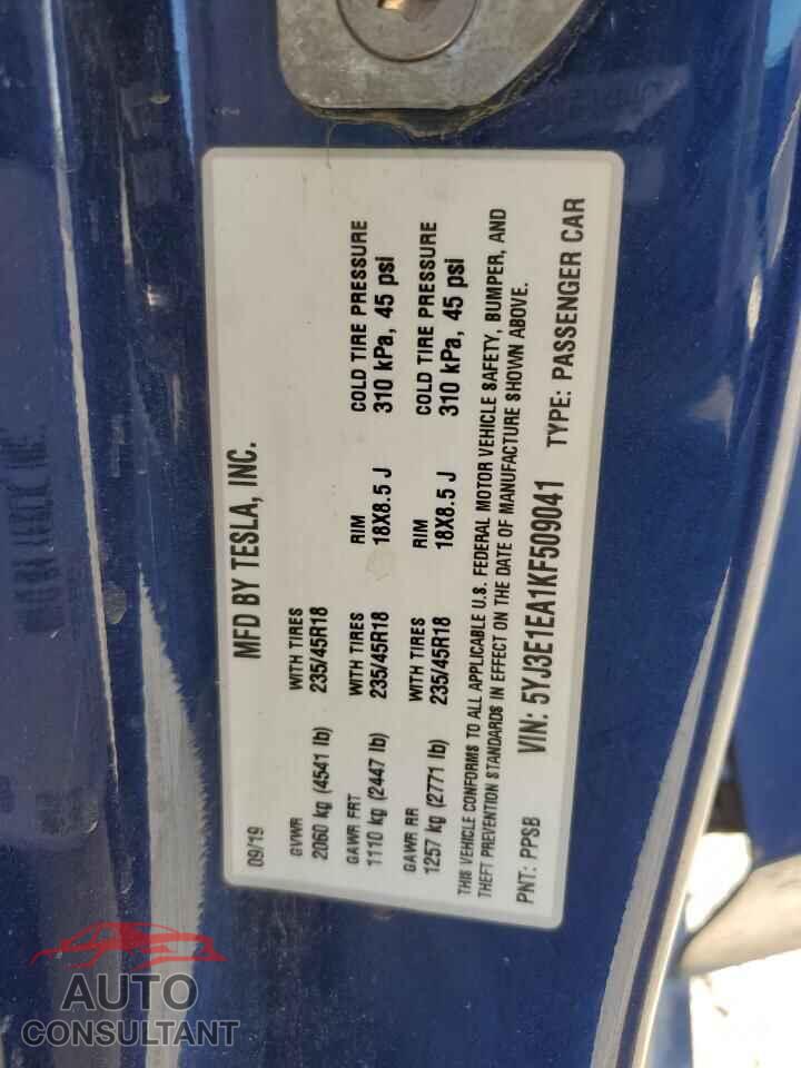 TESLA MODEL 3 2019 - 5YJ3E1EA1KF509041