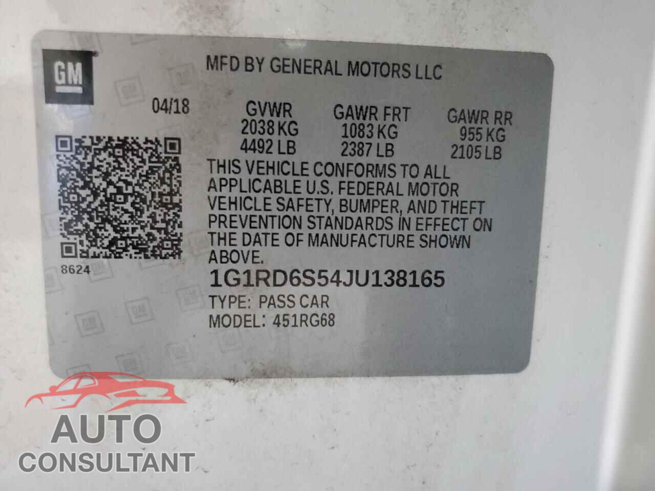 CHEVROLET VOLT 2018 - 1G1RD6S54JU138165