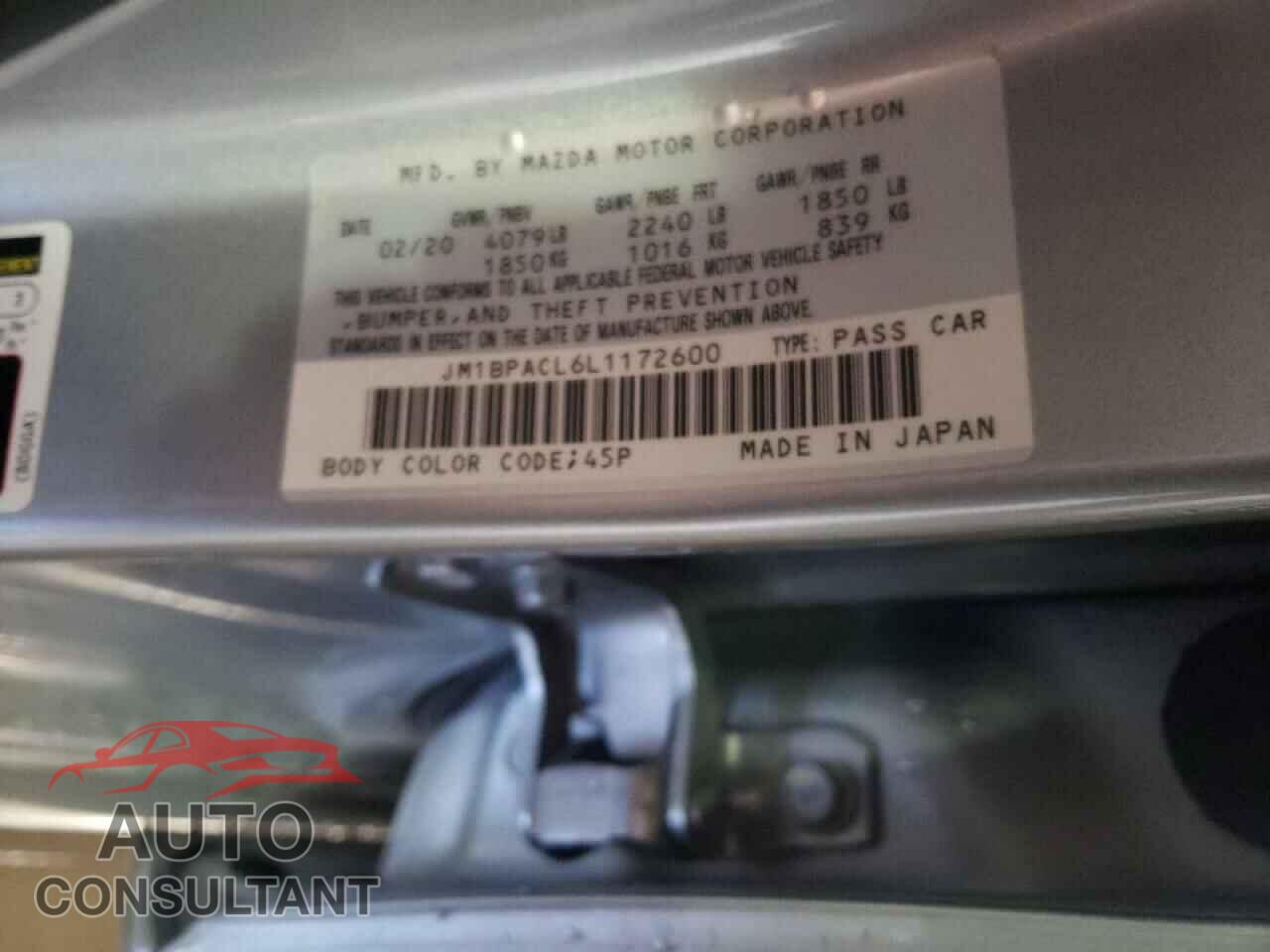 MAZDA 3 2020 - JM1BPACL6L1172600