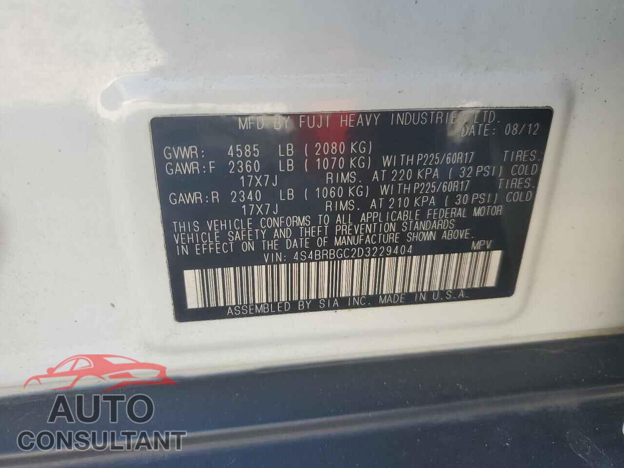SUBARU OUTBACK 2013 - 4S4BRBGC2D3229404