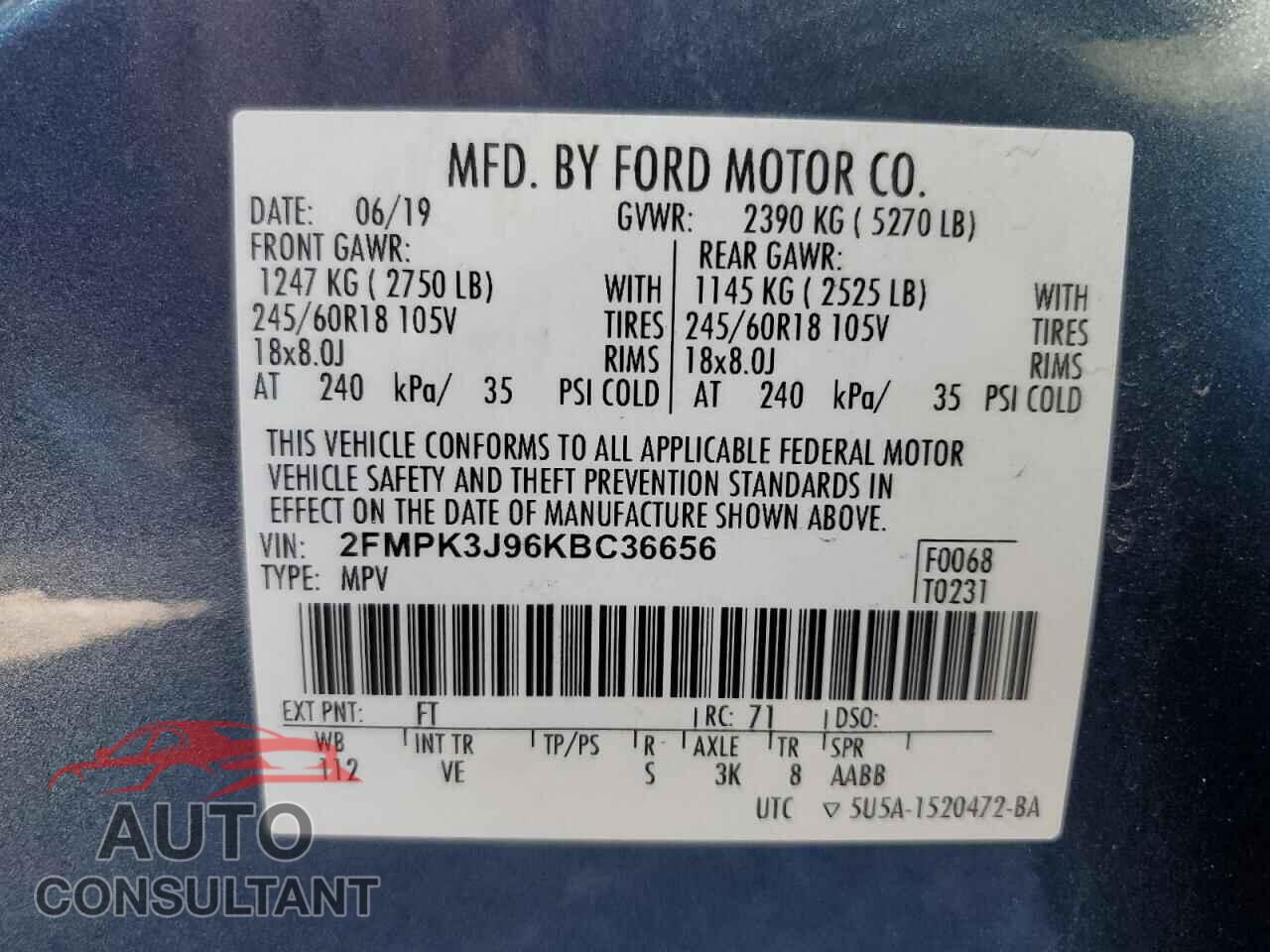 FORD EDGE 2019 - 2FMPK3J96KBC36656