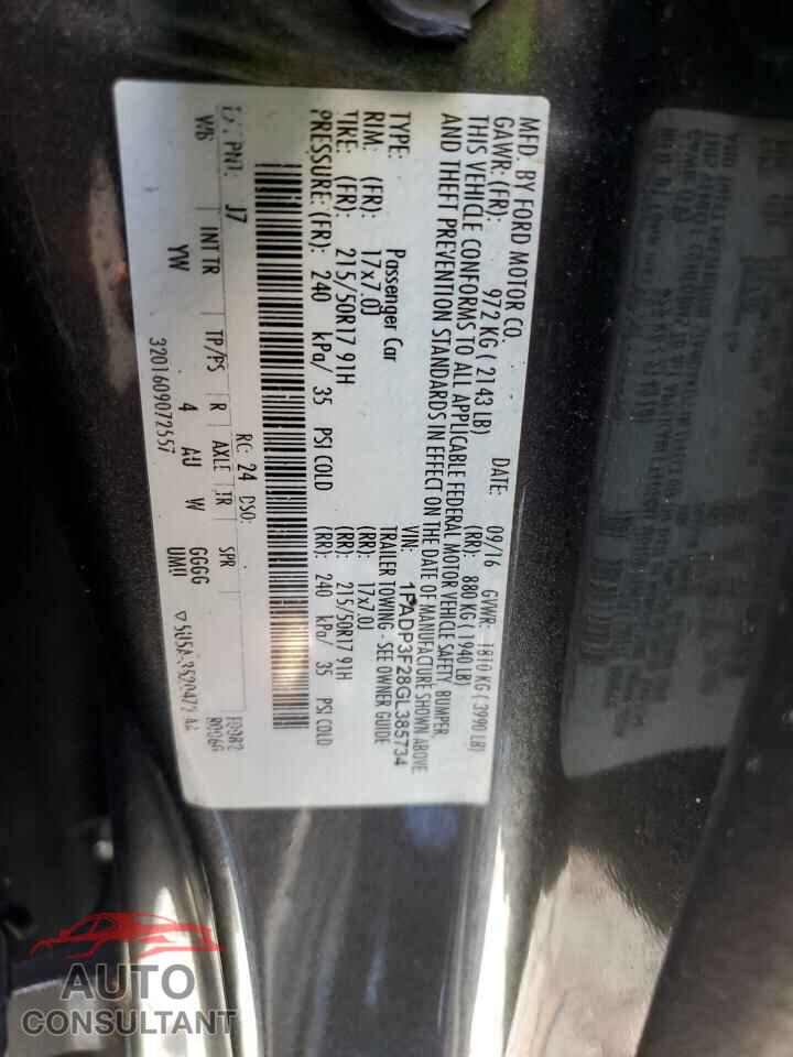 FORD FOCUS 2016 - 1FADP3F28GL385734