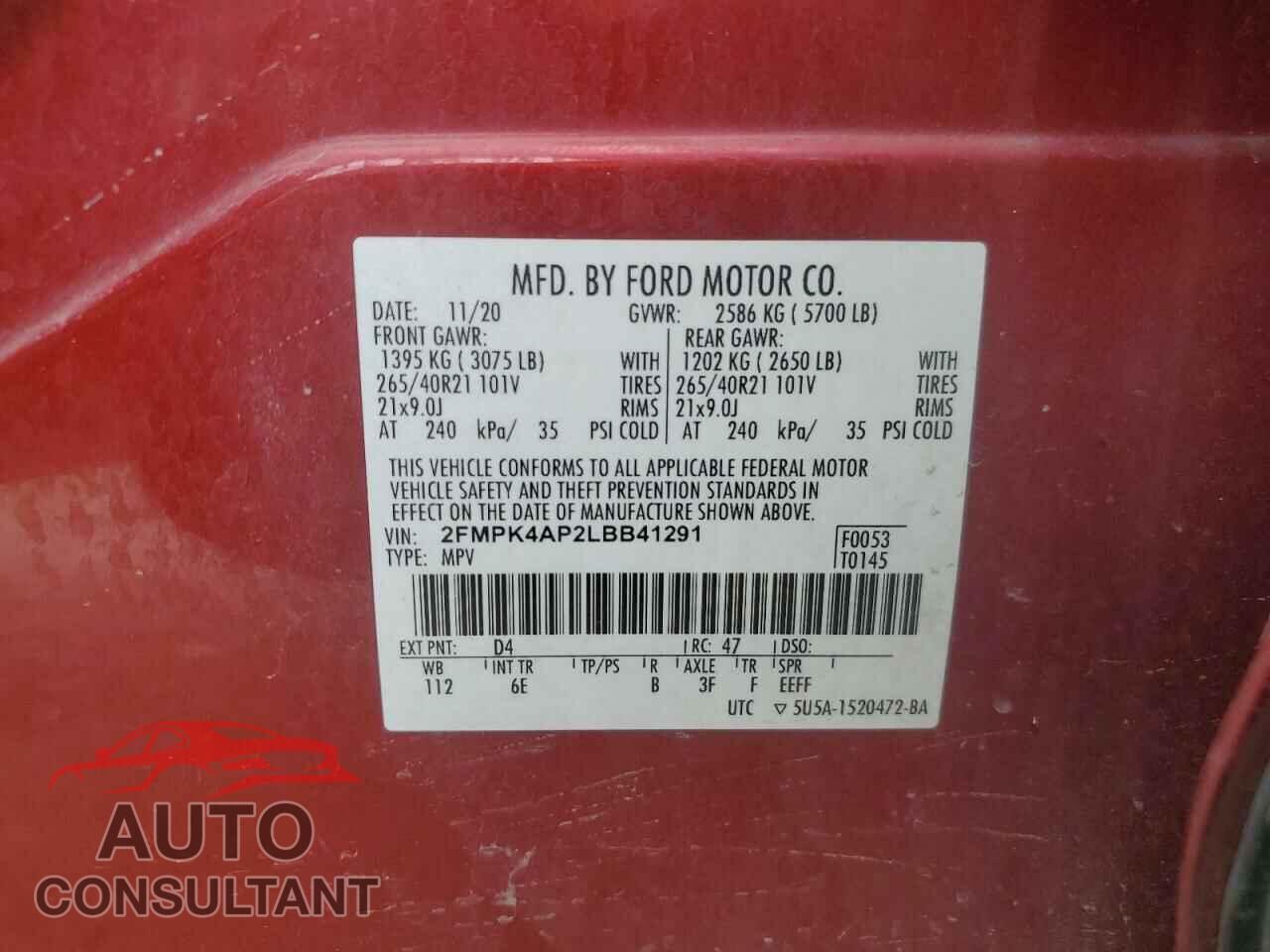 FORD EDGE 2020 - 2FMPK4AP2LBB41291